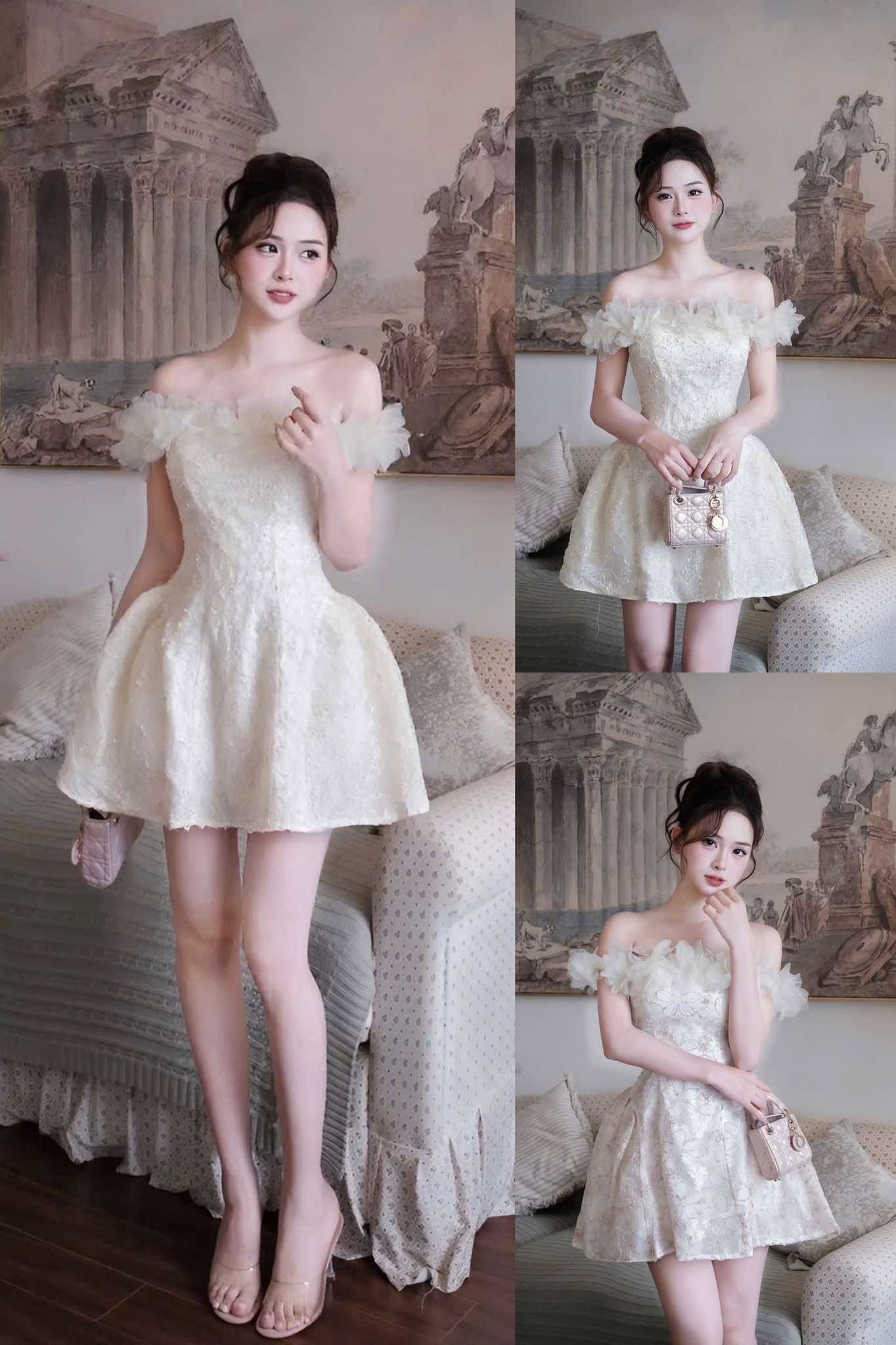 Đầm Ren Hoa Ngực Trễ Vai Molu